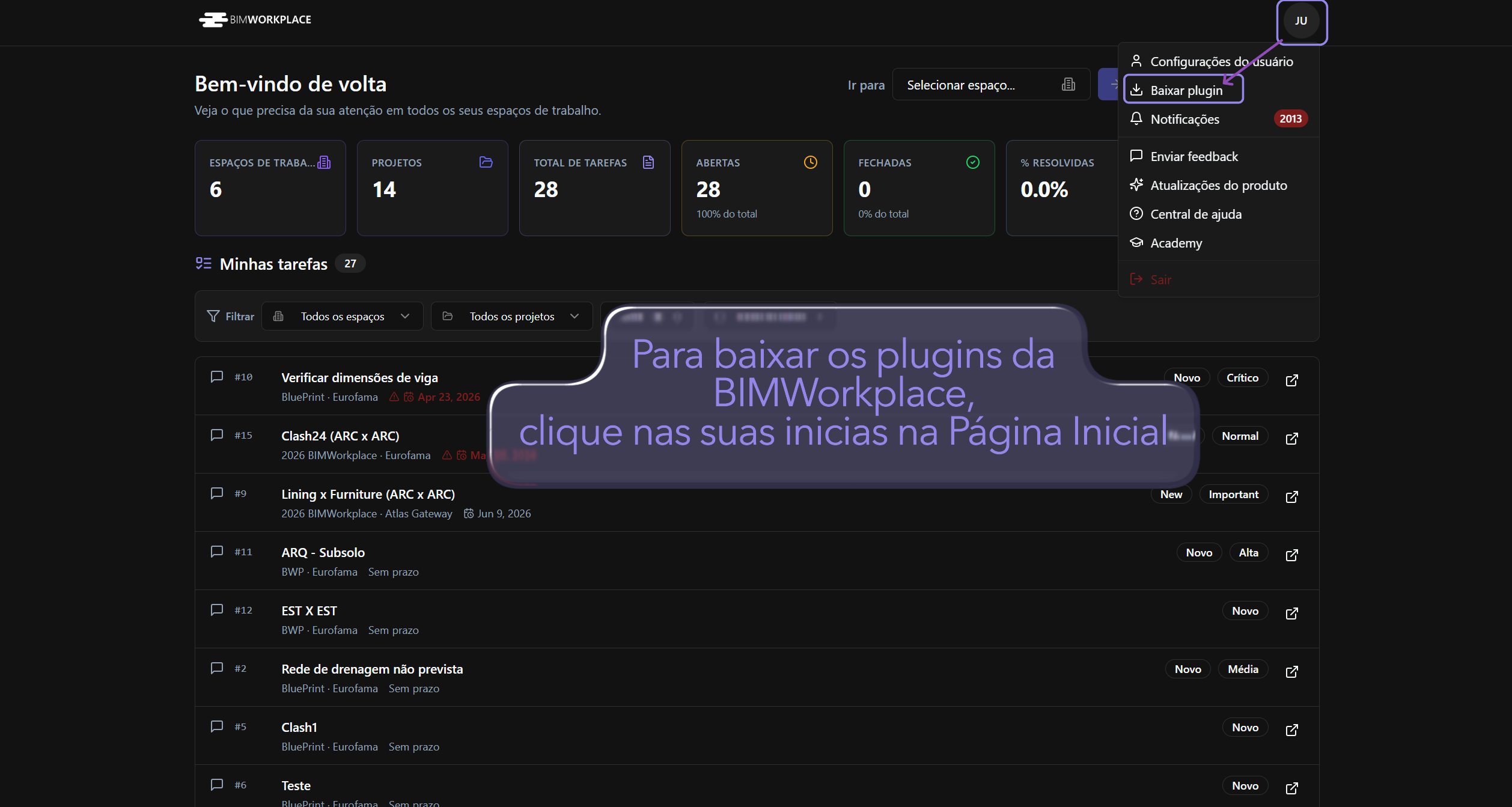 BIMWorkplace Startseite zeigt, wo die Plugins heruntergeladen werden können.