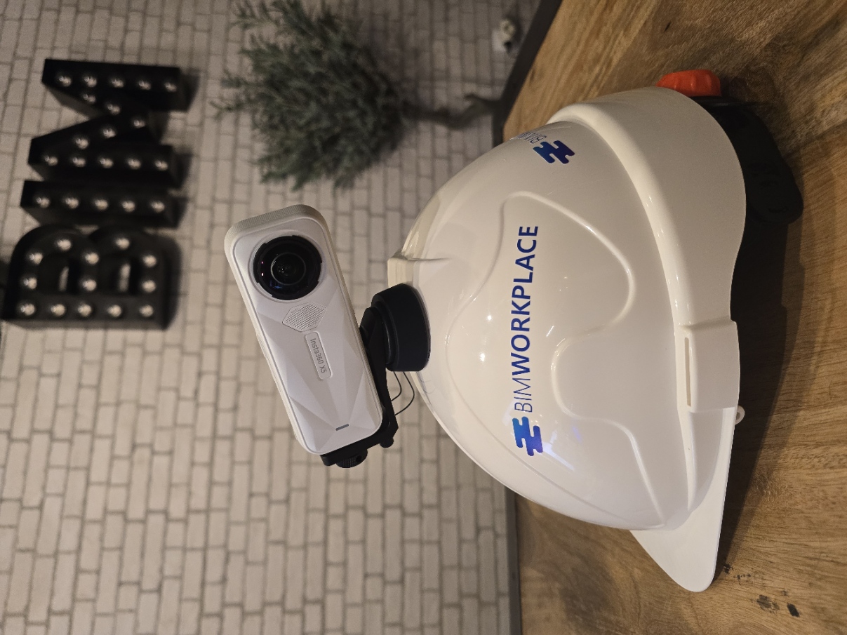 Example of a 360° camera mounted on a construction helmet
