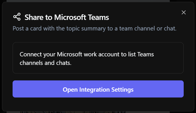 Message prompting the user to connect Microsoft Teams