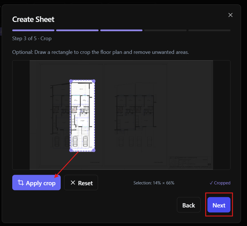 Crop area selection tool