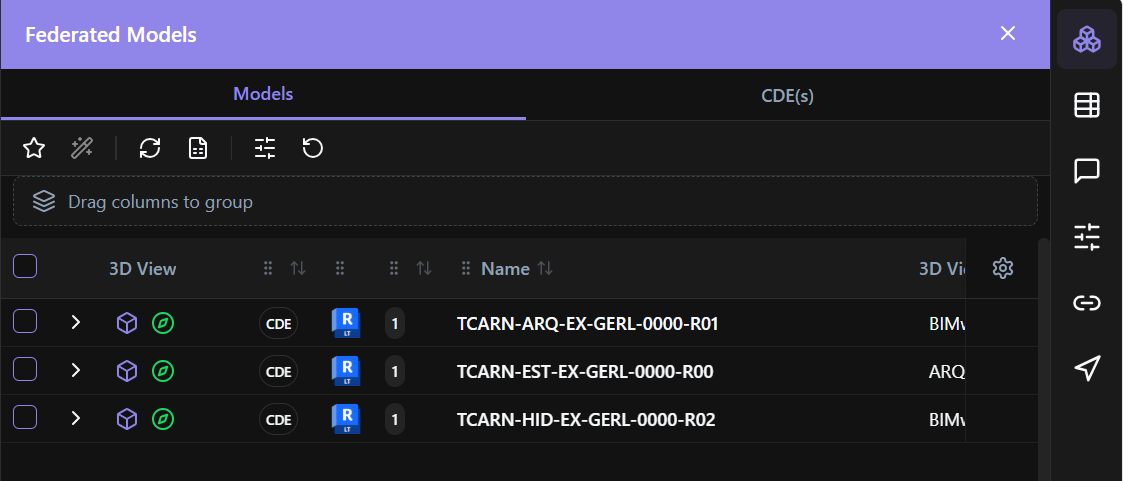 Federated Models panel showing multiple models combined into a federation