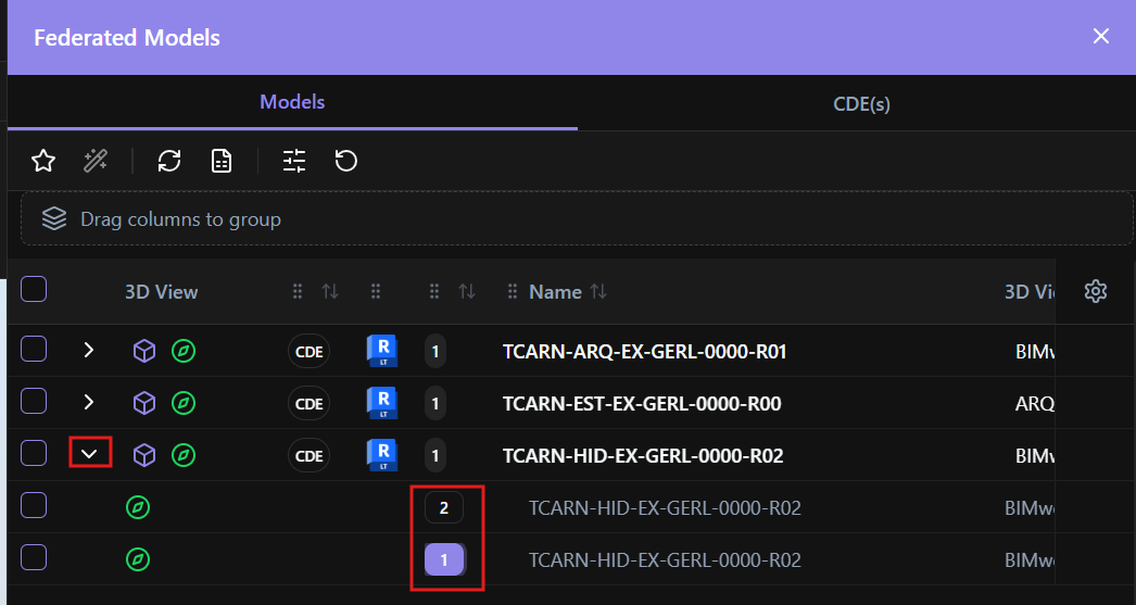 Federated Models panel showing available model versions