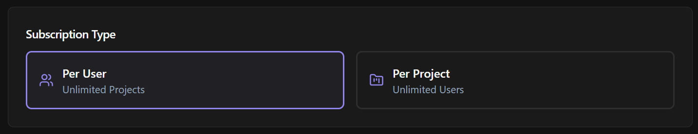 Subscription page showing the selected subscription model.